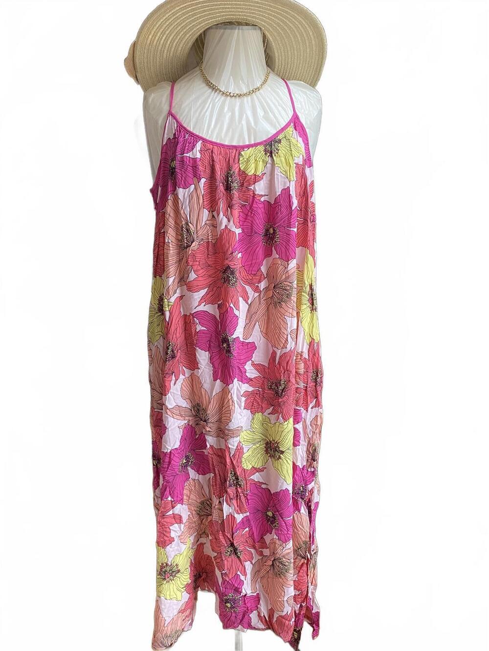 Joyspun Pink Floral Sleeveless Summer Dress with Pockets 4XL